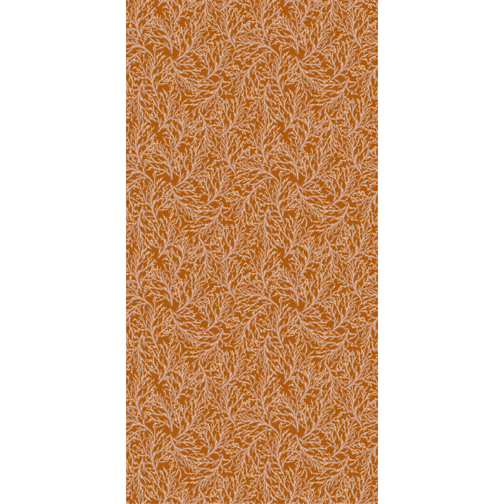 Amber orange and beige coral patterned wallpaper on a white background