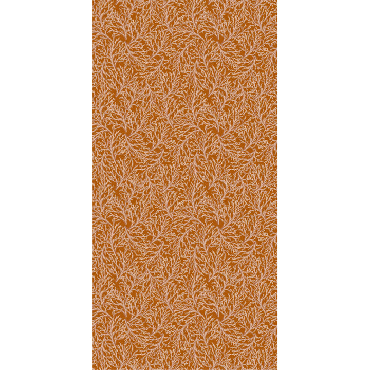 Amber orange and beige coral patterned wallpaper on a white background