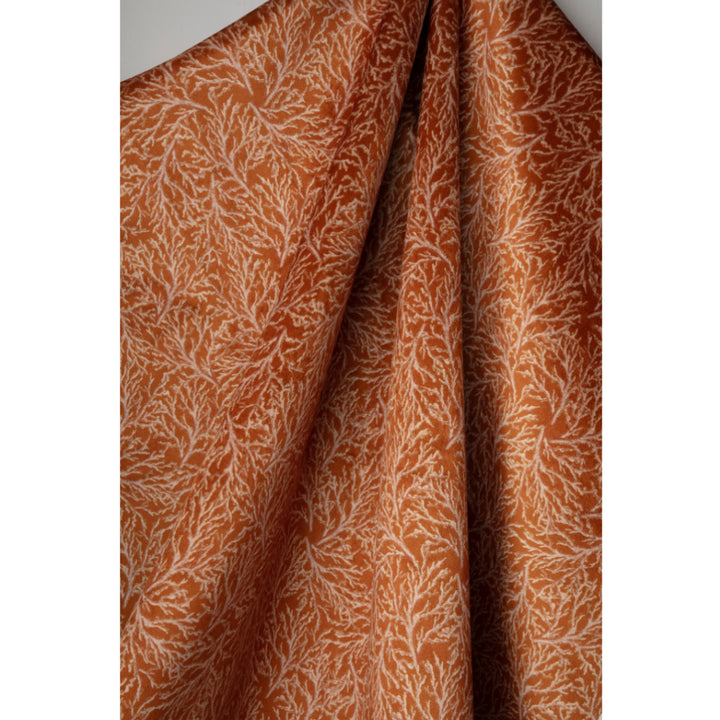 Orange and cream coral pattern velvet fabric