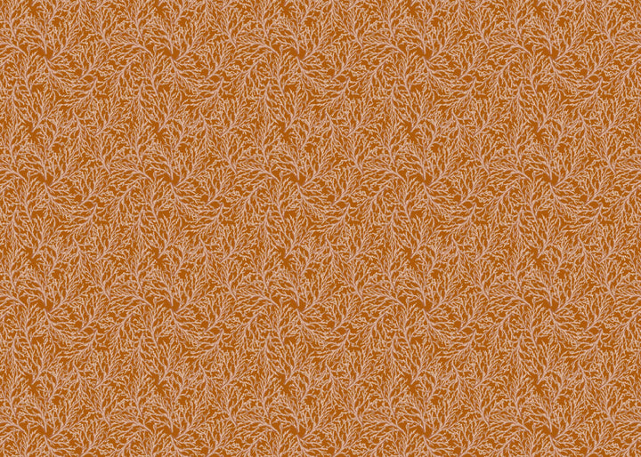 Orange and cream coral pattern velvet fabric