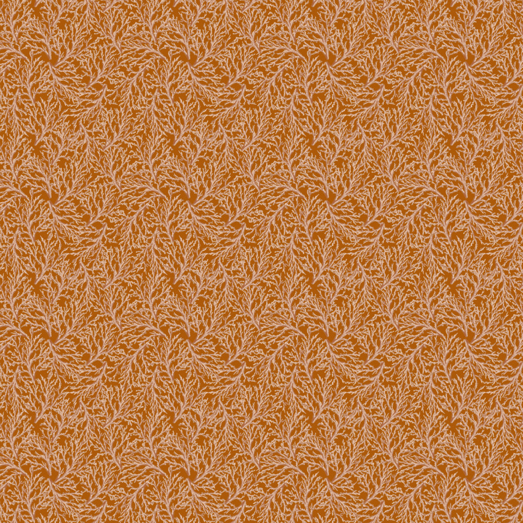 Orange and cream coral pattern velvet fabric