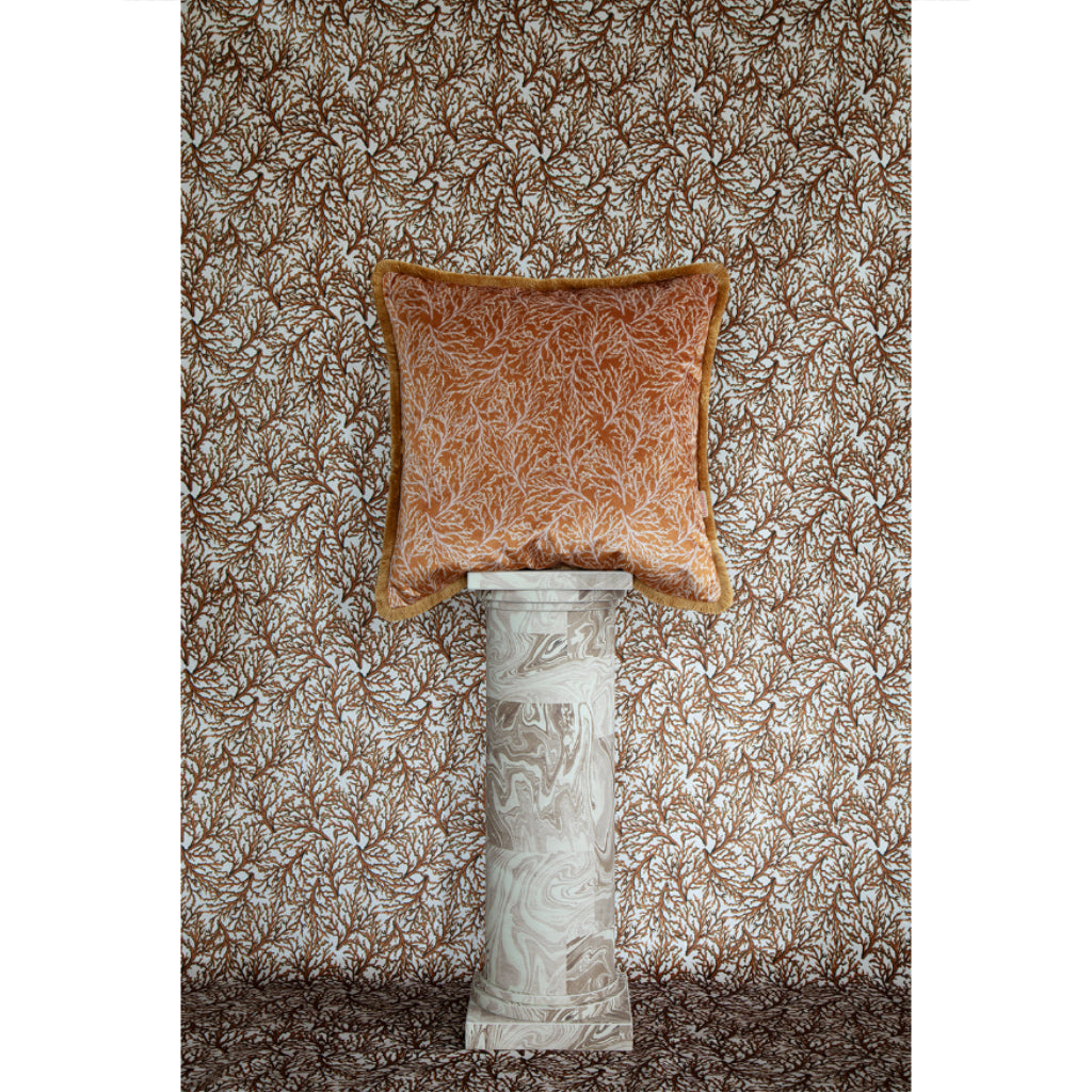 Ruched Amber Coral Velvet Large Square Cushion