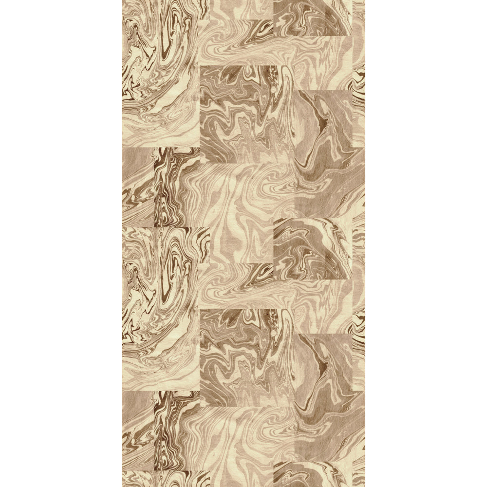 Abstract marbled patterned wallpaper in beige and brown on a white background