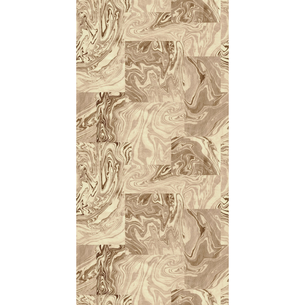 Abstract marbled patterned wallpaper in beige and brown on a white background