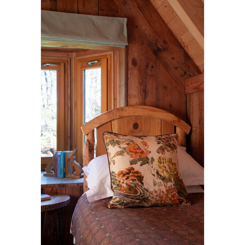 Apricot Rose Marbled Square Linen Cushion