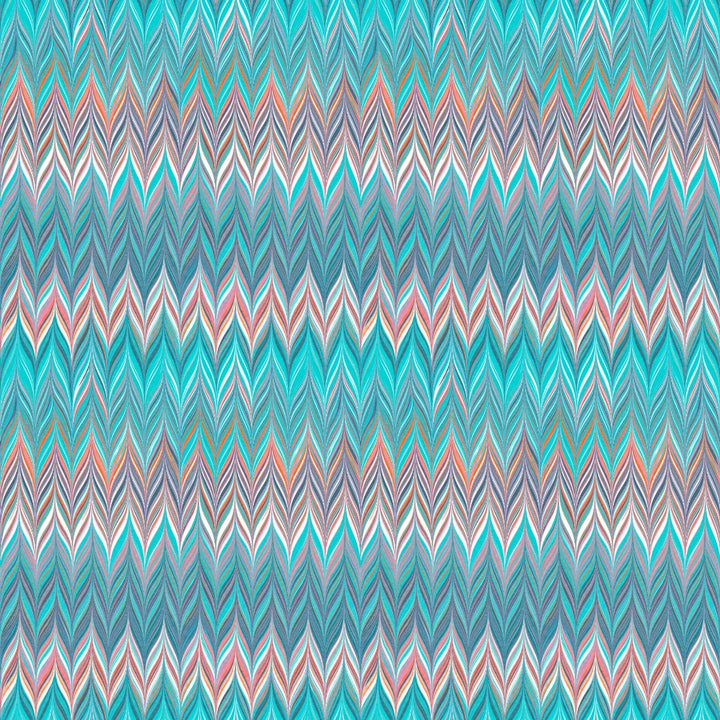 Aqua Scallop Zig Zag Linen Fabric