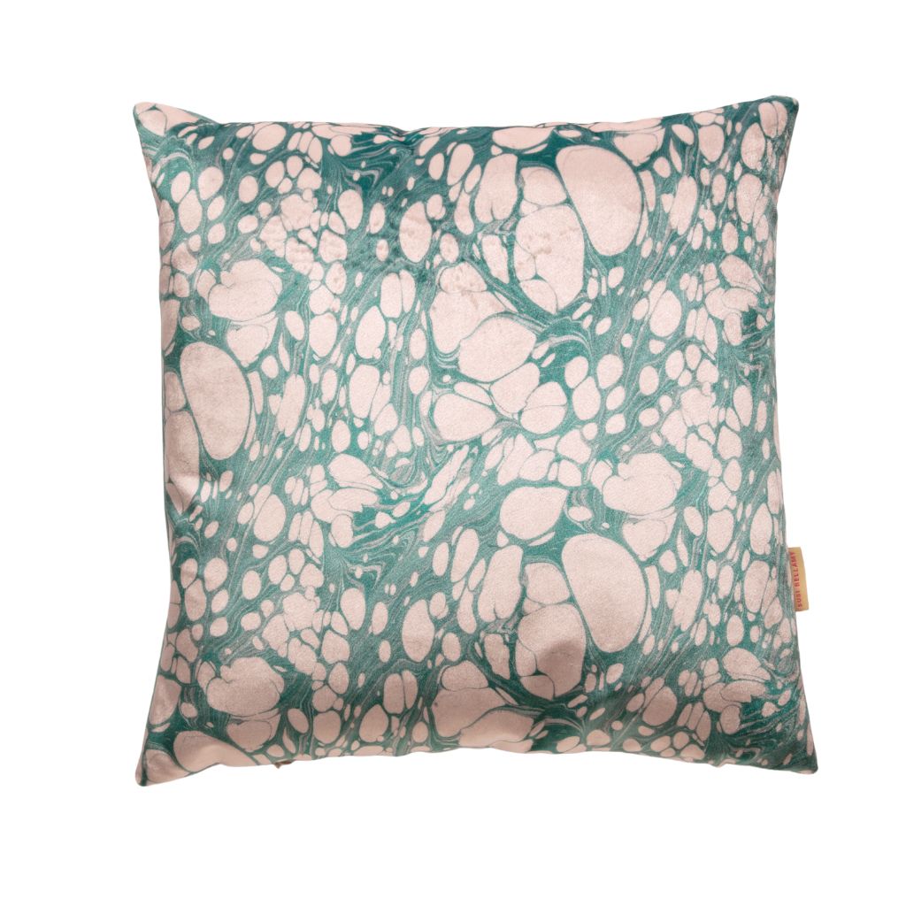 Aqua Mini Marbled Velvet Small Square Cushion *Sample*
