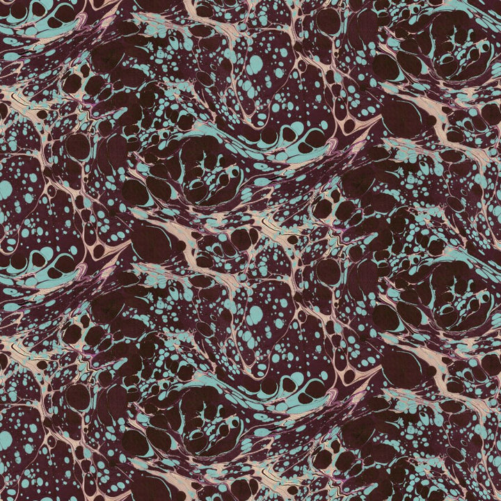 Aubergine Azure Marbled Velvet Fabric