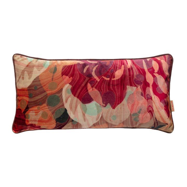 Autumn rose marbled floral velvet bolster rectangular cushion