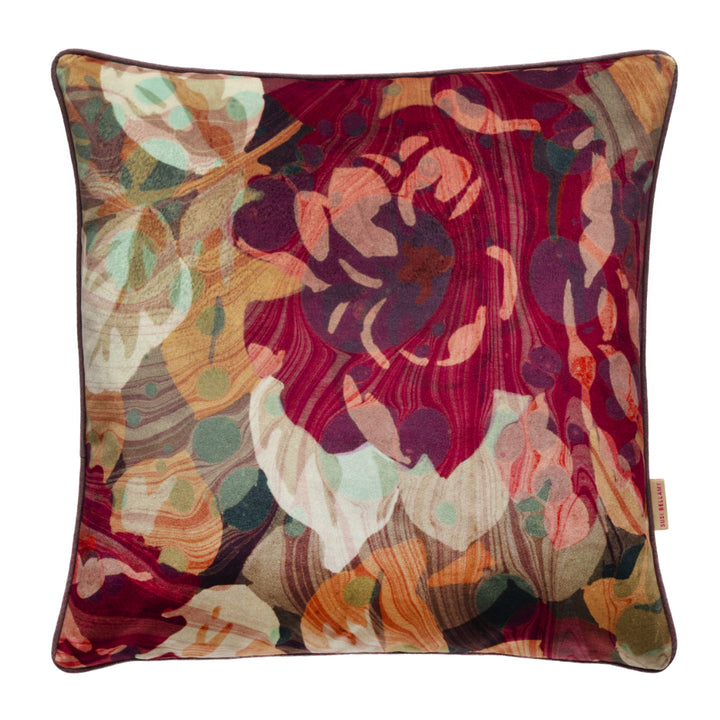 Autumn Rose Marbled Velvet Square Cushion