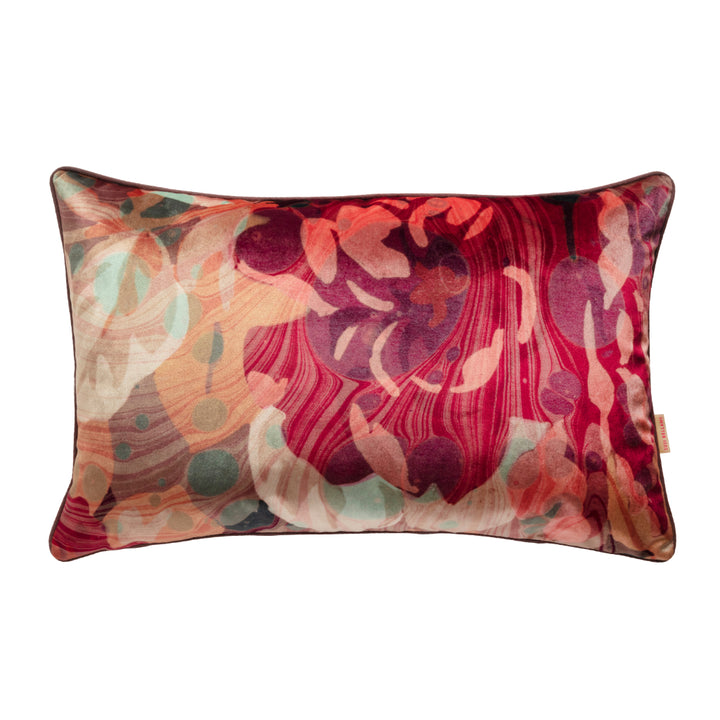 Autumn rose marbled large lumbar floral cushion