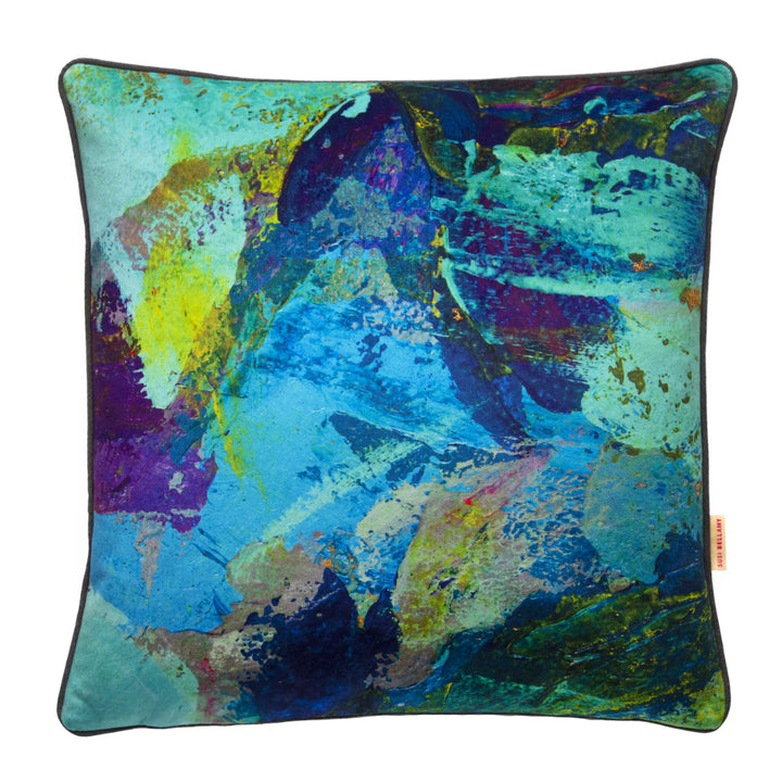 Azure Abstract Velvet Square Cushion