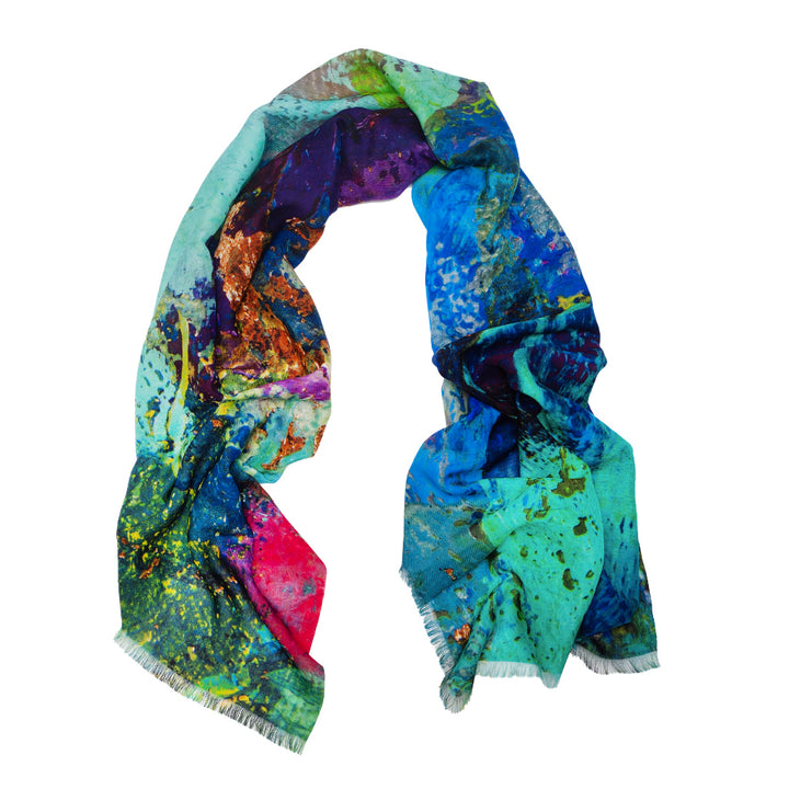 Azure Abstracts Silk Wool Scarf