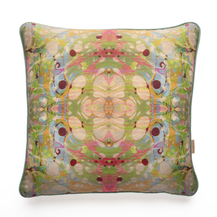 Beige Ripple Kaleidoscope Marbled Linen Square Cushion