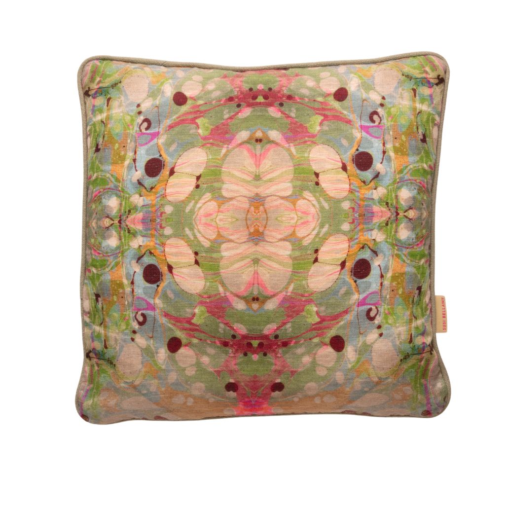 Beige Ripple Kaleidoscope Linen Small Square Cushion *Sample*