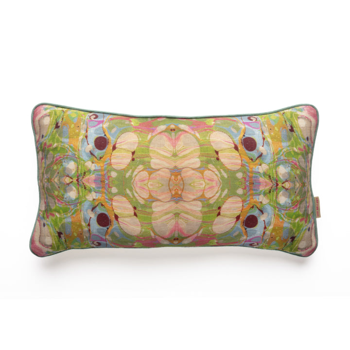 Beige Ripple Kaleidoscope Marbled Linen Medium Oblong Cushion