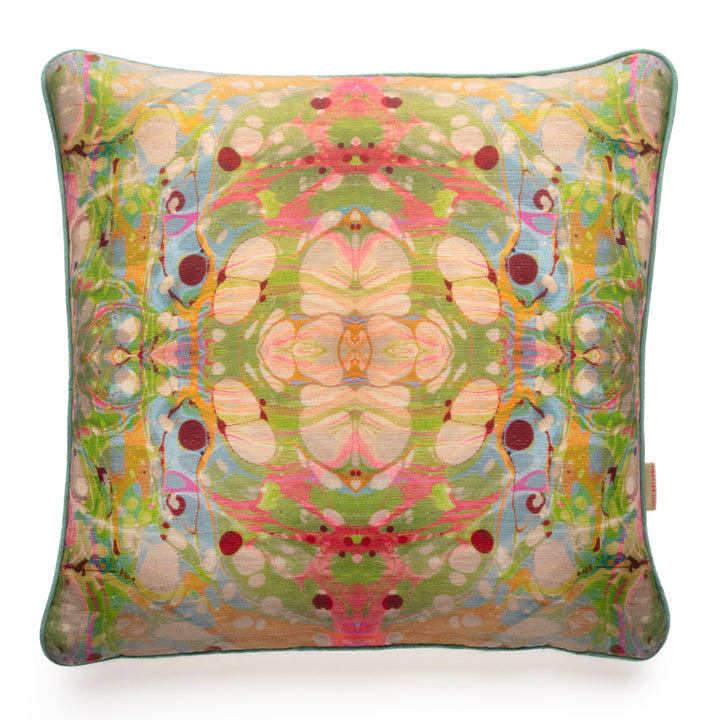 Beige Ripple Kaleidoscope Marbled Linen Square Cushion