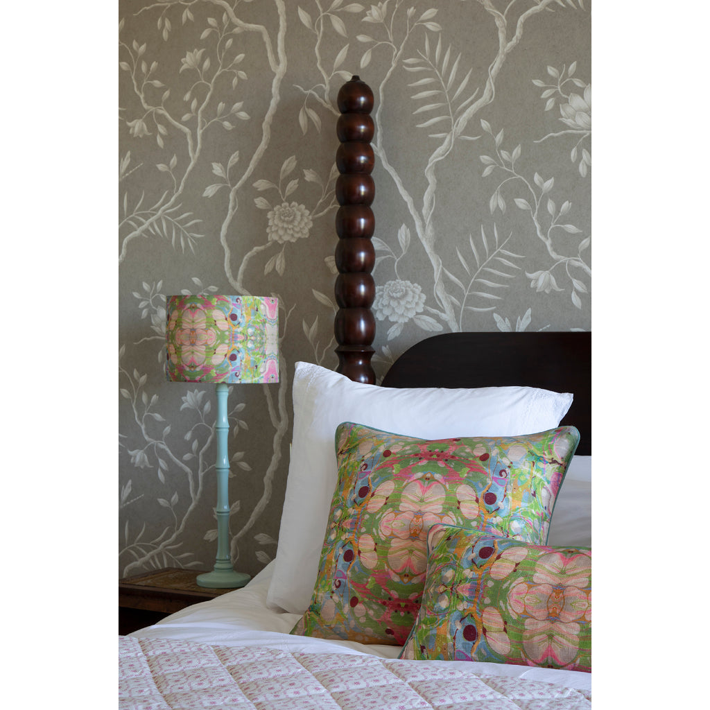 Beige Ripple Kaleidoscope Marbled Linen Square Cushion