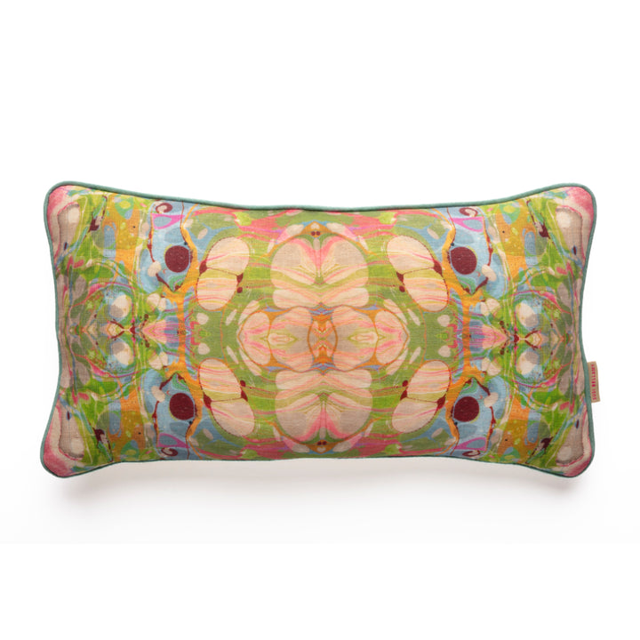 Beige Ripple Kaleidoscope Marbled Linen Medium Oblong Cushion