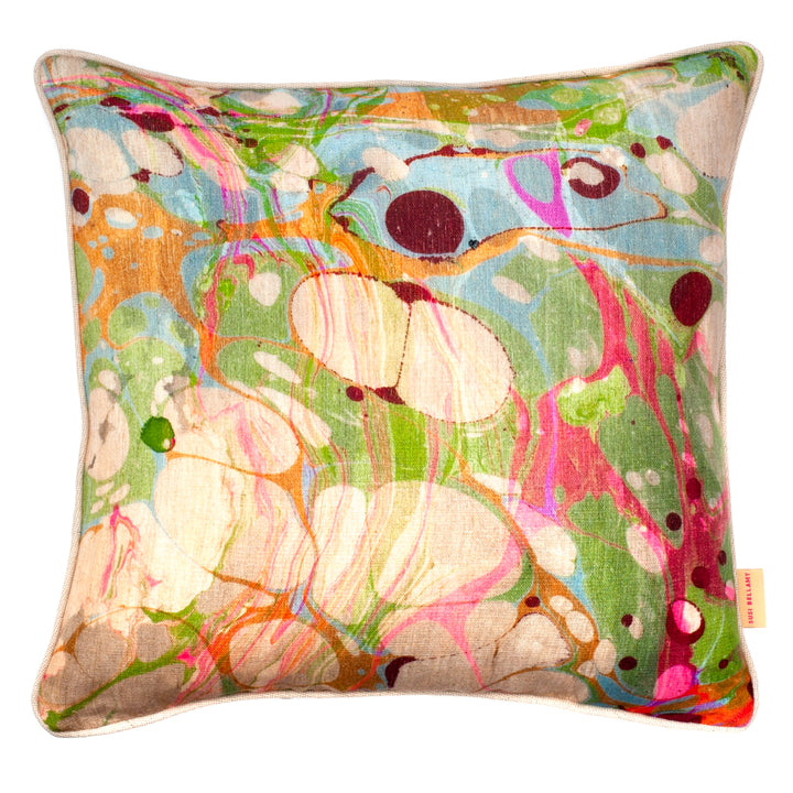 Beige Ripple Marbled Linen Square Cushion