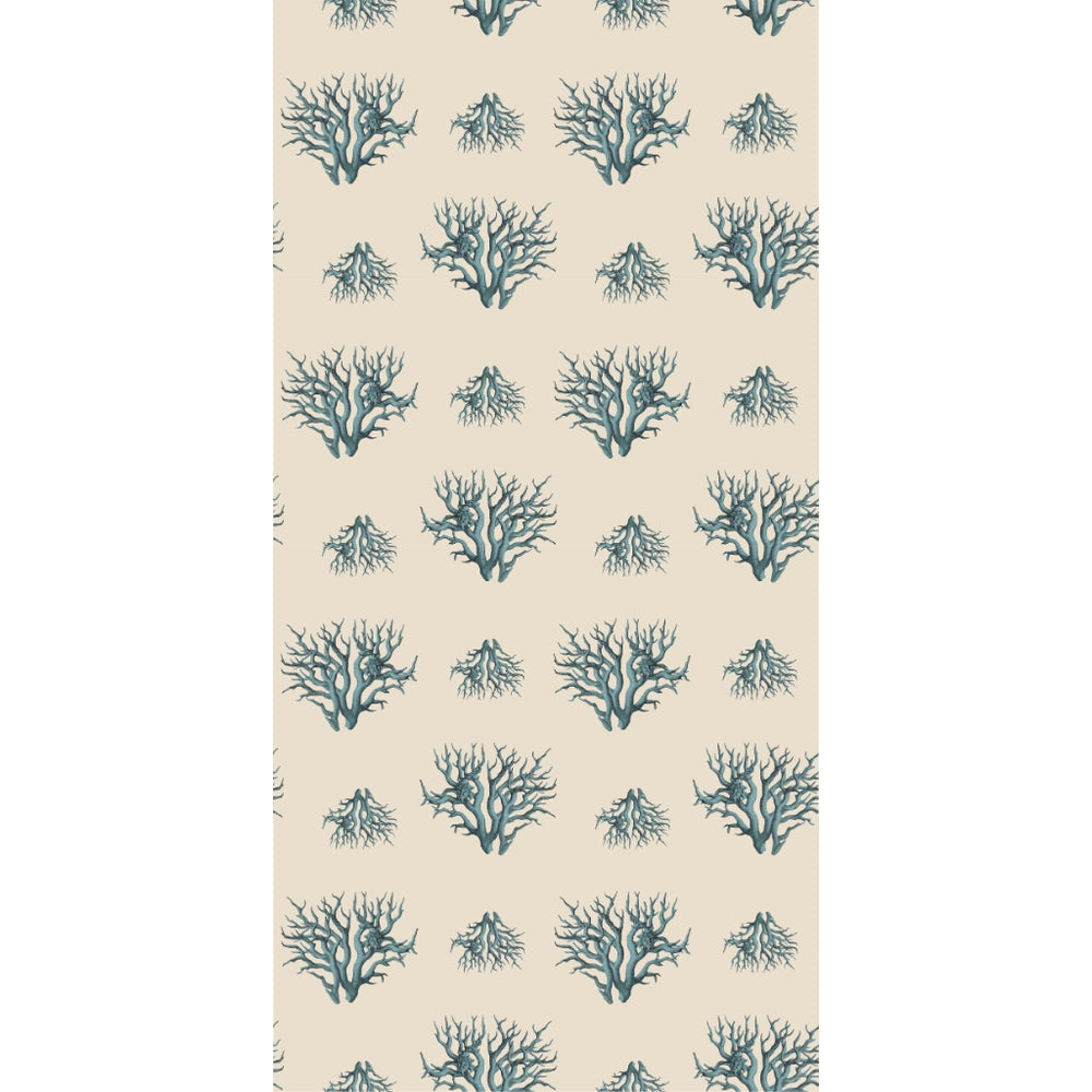 Pattern of blue coral designs on a beige background