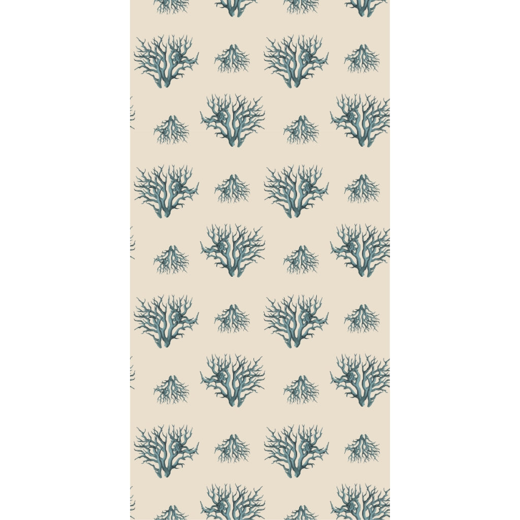 Pattern of blue coral designs on a beige background
