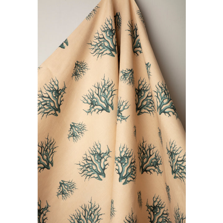 Blue Coral Branch Linen Fabric