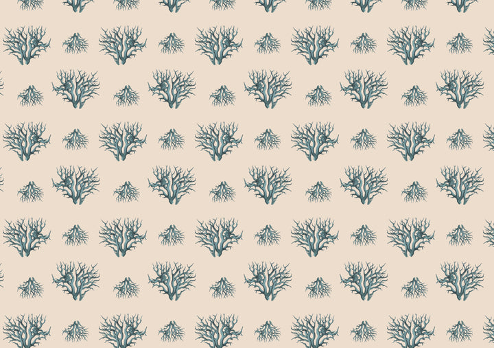Blue Coral Branch Linen Fabric