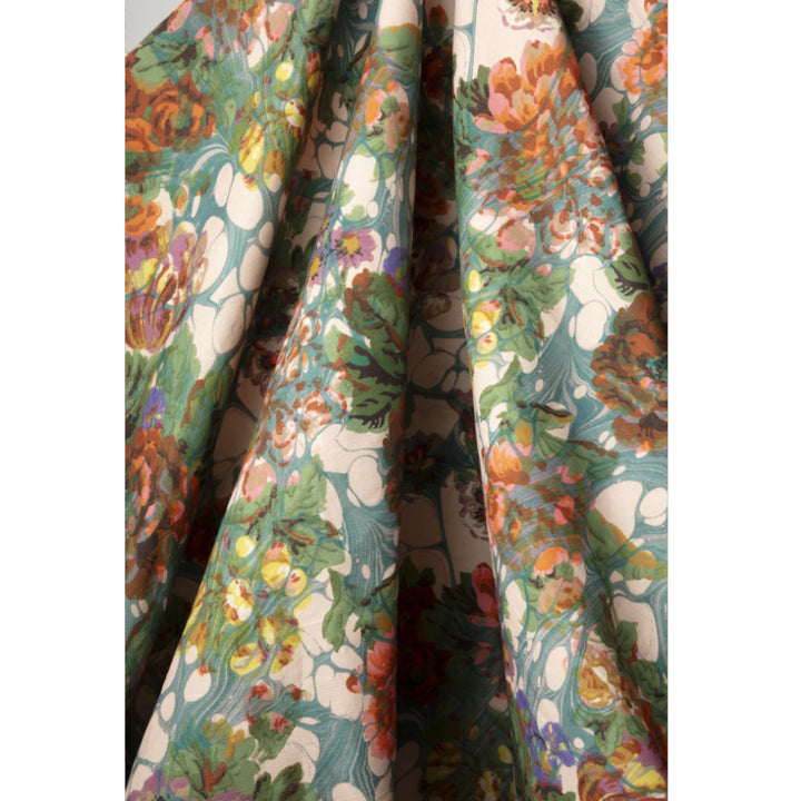 Blue Rose Marbled Linen Fabric