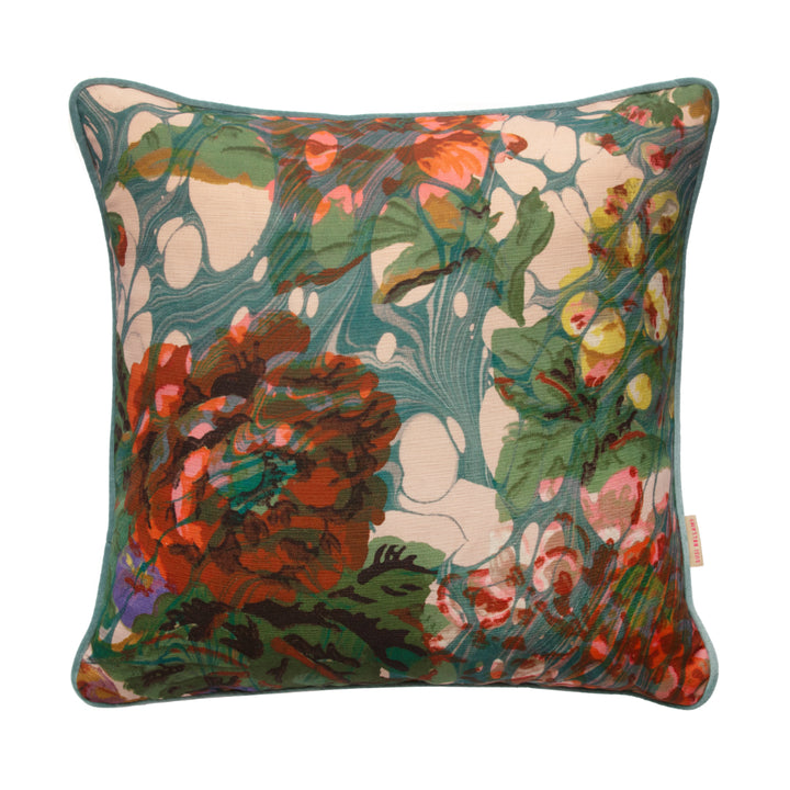 Blue Rose Marbled Linen Square Cushion
