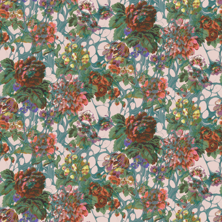 Blue Rose Marbled Velvet Fabric