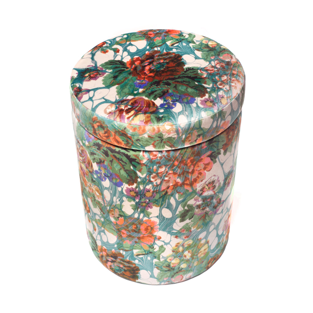 Blue Rose Marbled Velvet Stool