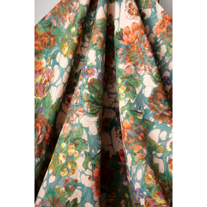 Blue Rose Marbled Linen Fabric