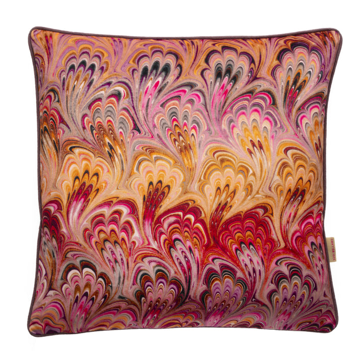 Blush Bouquet Marbled Velvet Square Cushion