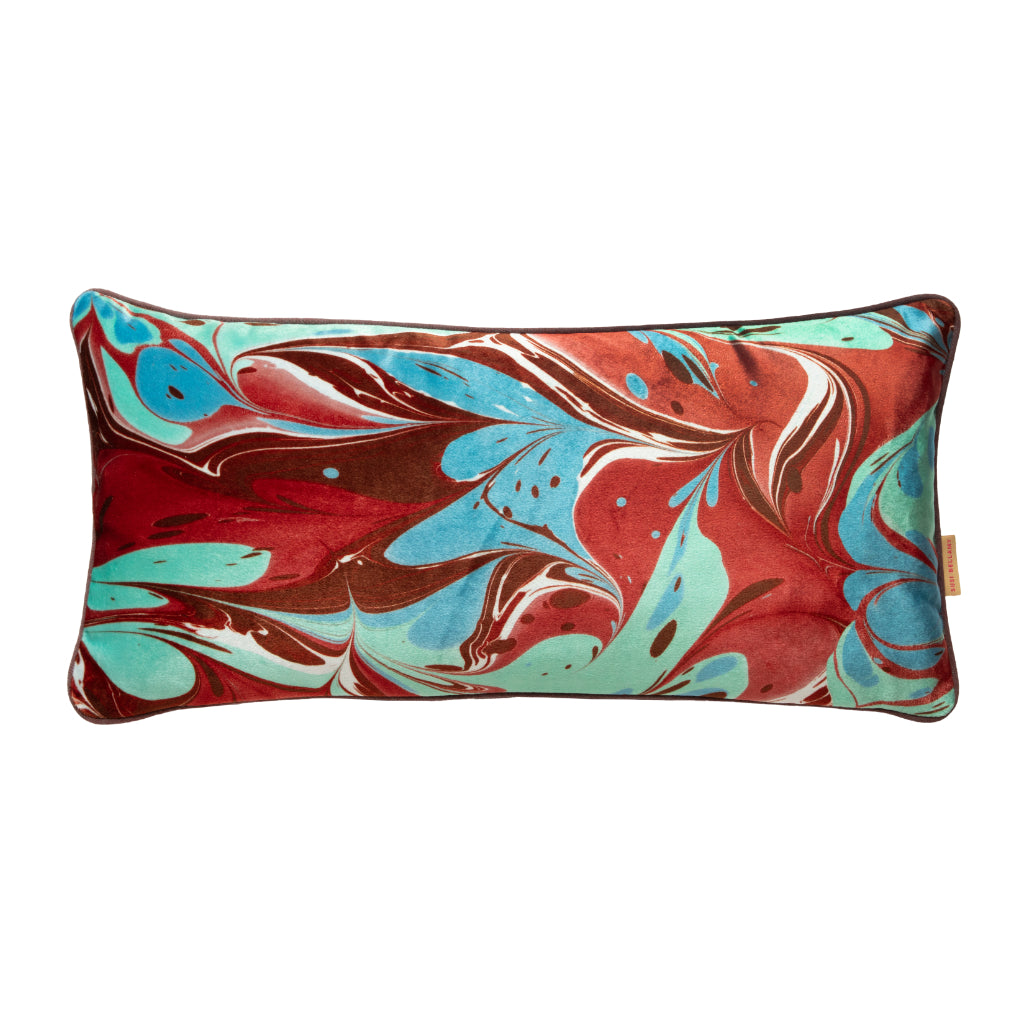 Brick Aqua Placard Velvet Medium Oblong Cushion