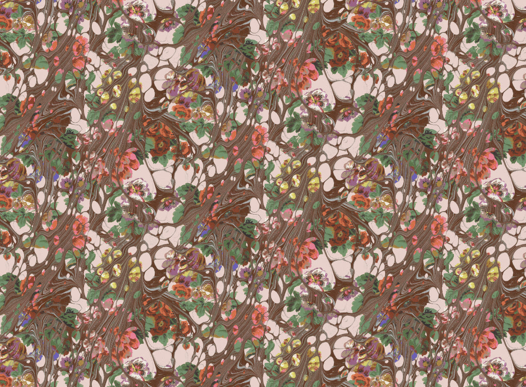 Brown Rose Marbled Velvet Fabric