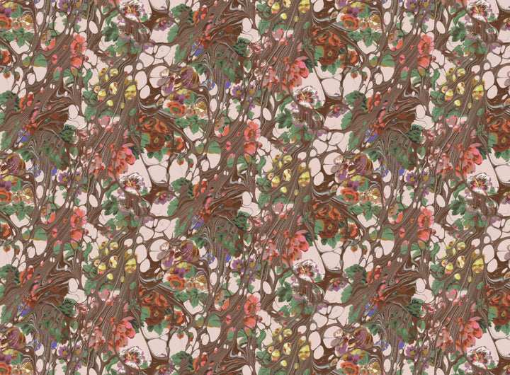 Brown Rose Marbled Velvet Fabric