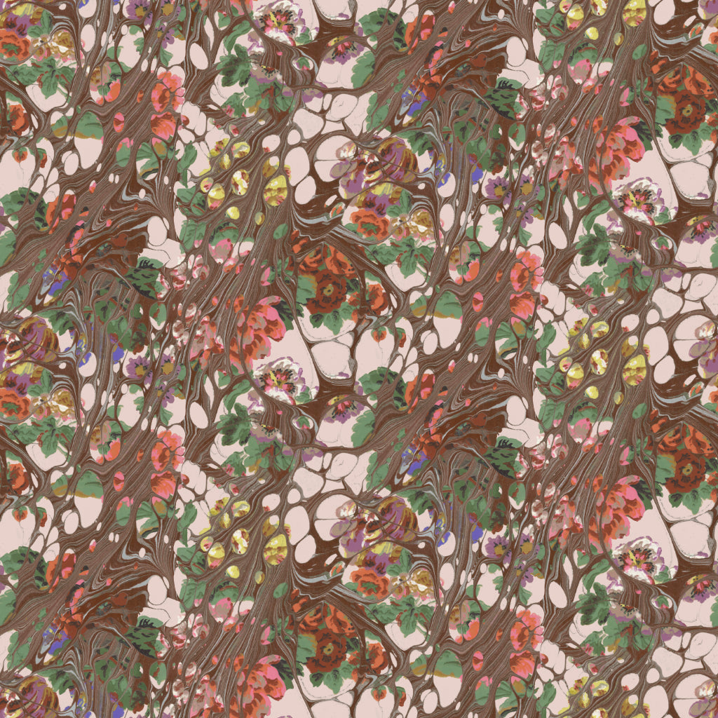 Brown Rose Marbled Velvet Fabric