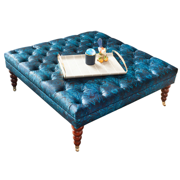 Cobalt Strata Upholstered Ottoman