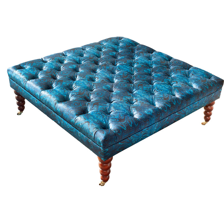 Cobalt Strata Upholstered Ottoman