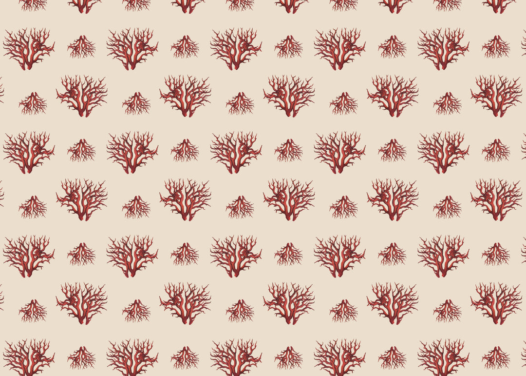 Pattern of red coral branches on a beige background