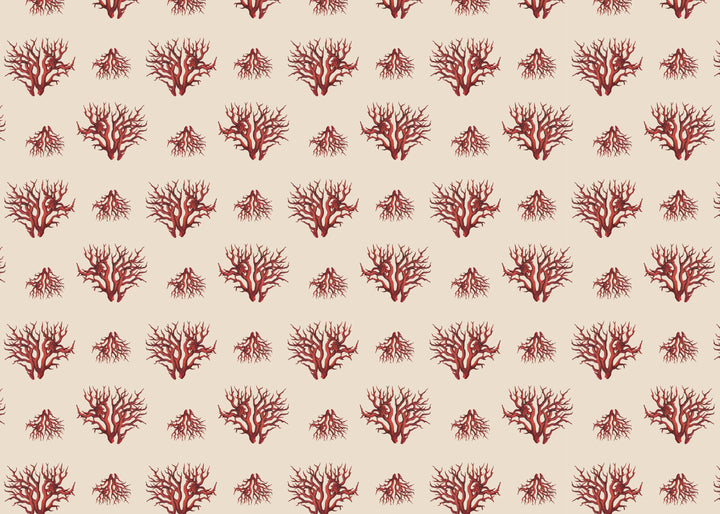 Pattern of red coral branches on a beige background