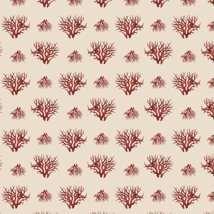 Pattern of red coral shapes on a beige background