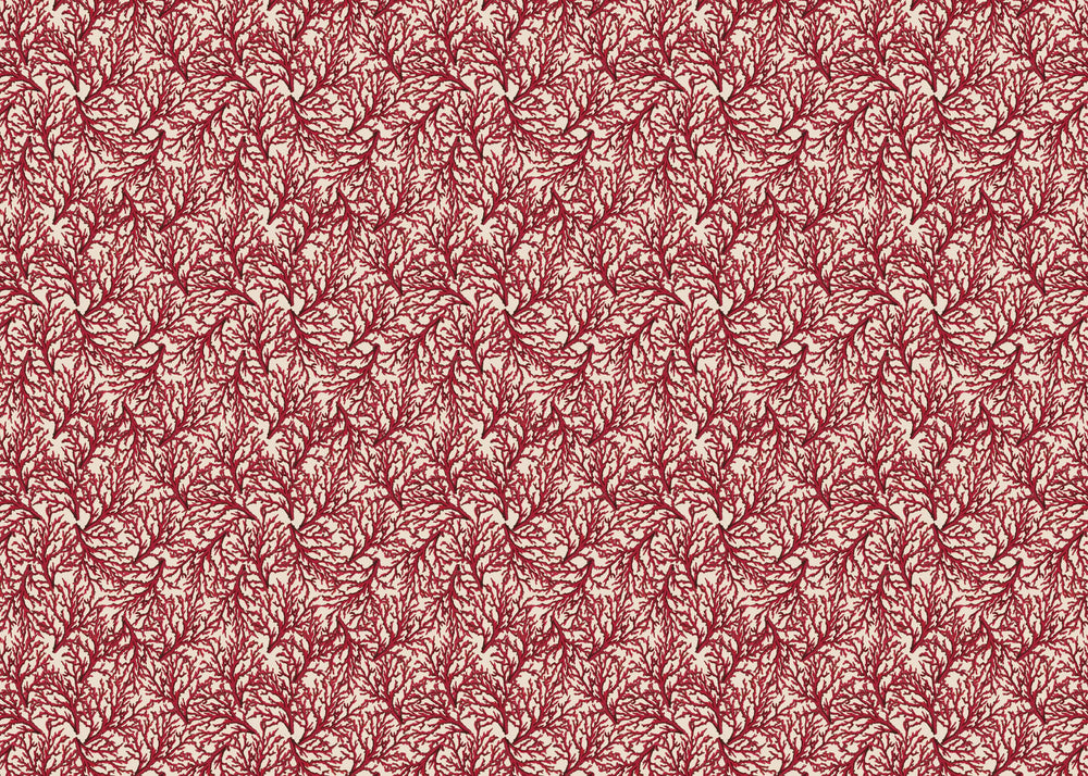 Red and cream coral pattern velvet fabric