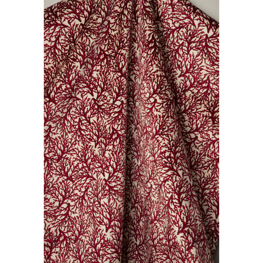 Red and cream coral pattern velvet fabric