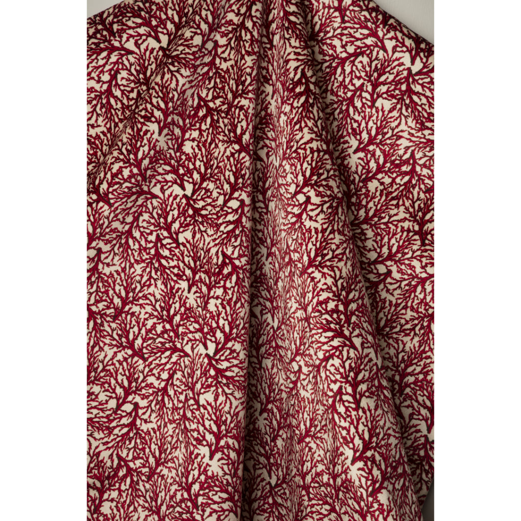 Red and cream coral pattern velvet fabric