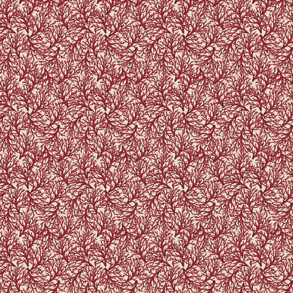 Red and cream coral pattern velvet fabric