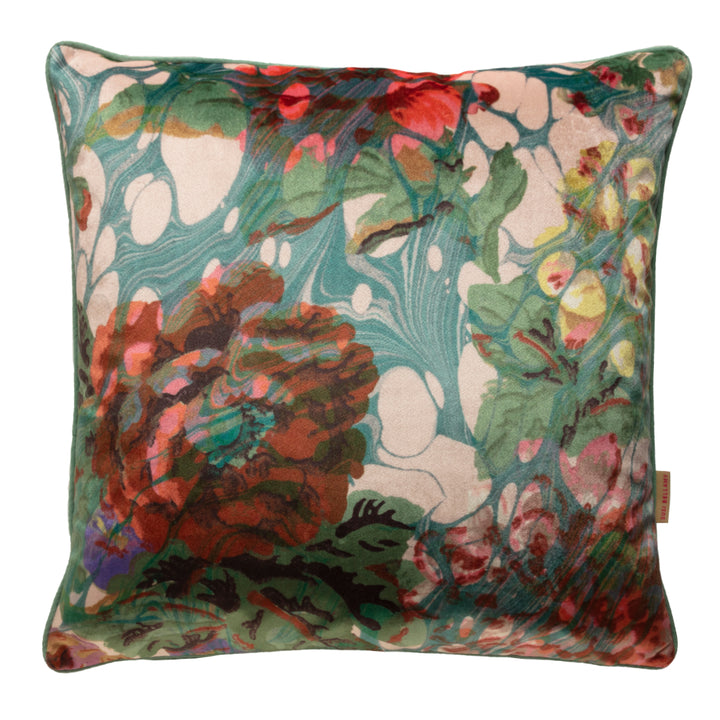 Blue Rose Marbled Velvet Square Cushion