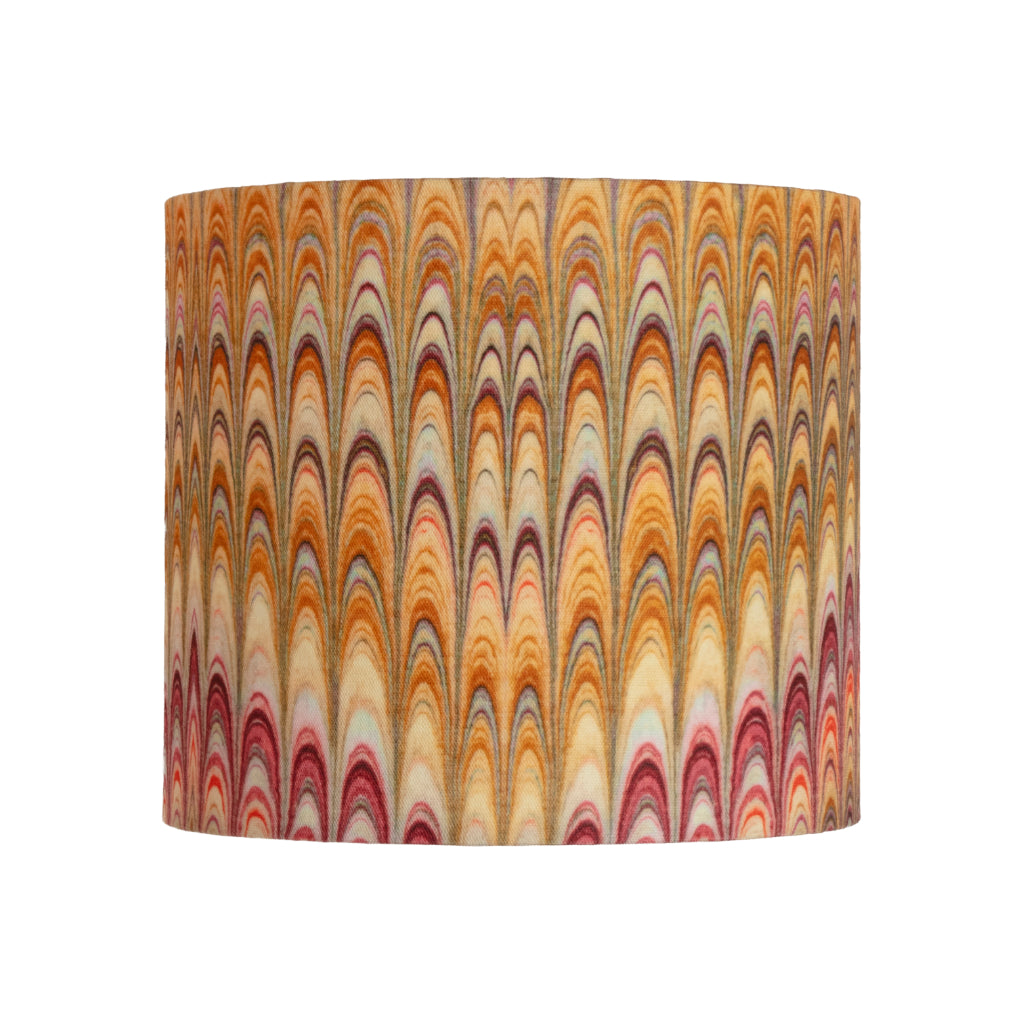 Multicolored marbled patterned lampshade on a white background