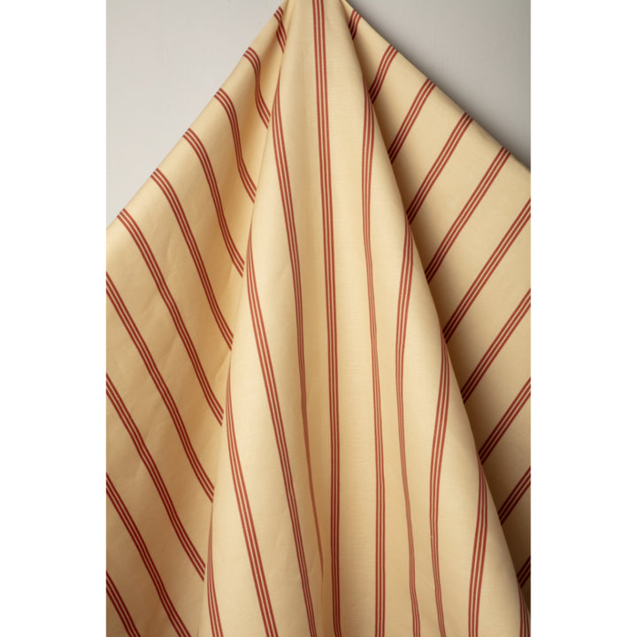 Deep Red Vintage Stripe Linen Fabric